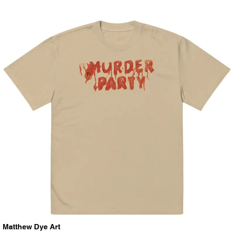Beige Murder Party Mayhem Oversized T-Shirt featuring wide neck ribbing design