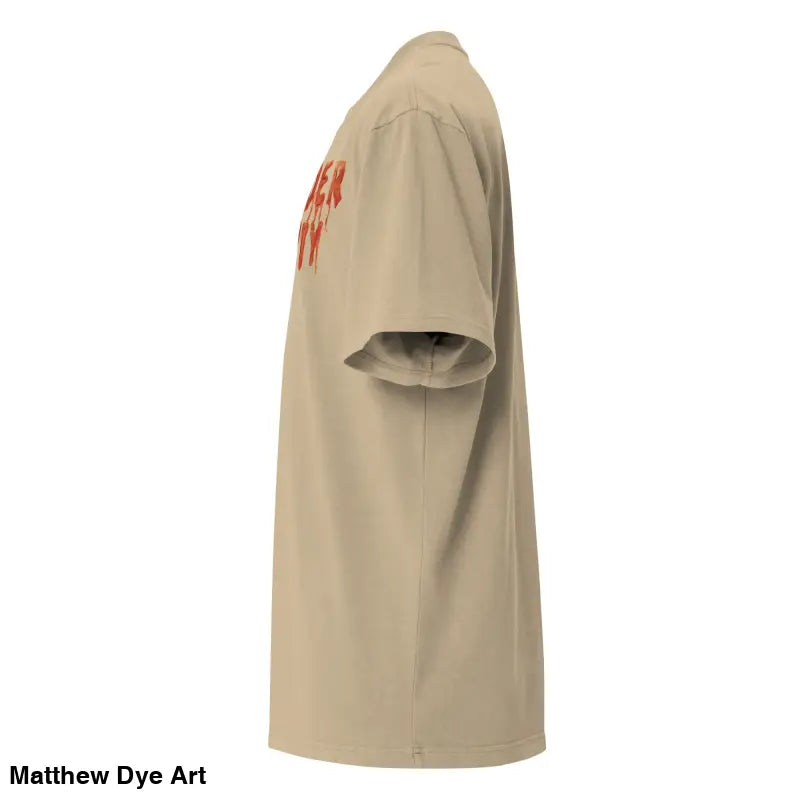 Khaki Murder Party Mayhem Oversized T-Shirt featuring wide neck ribbing design