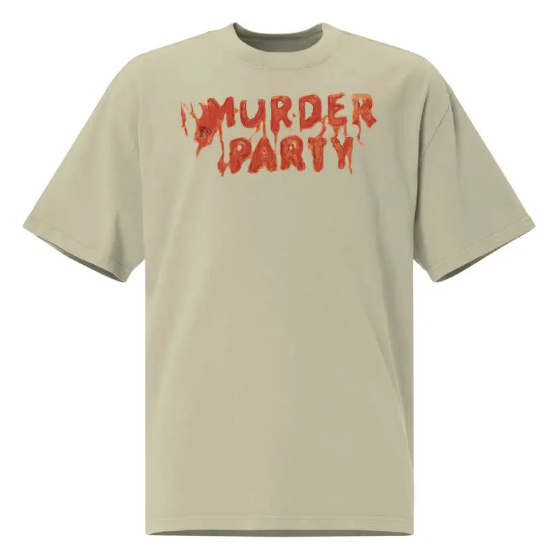 Beige Murder Party Mayhem Oversized T-Shirt featuring vintage slasher graphic design