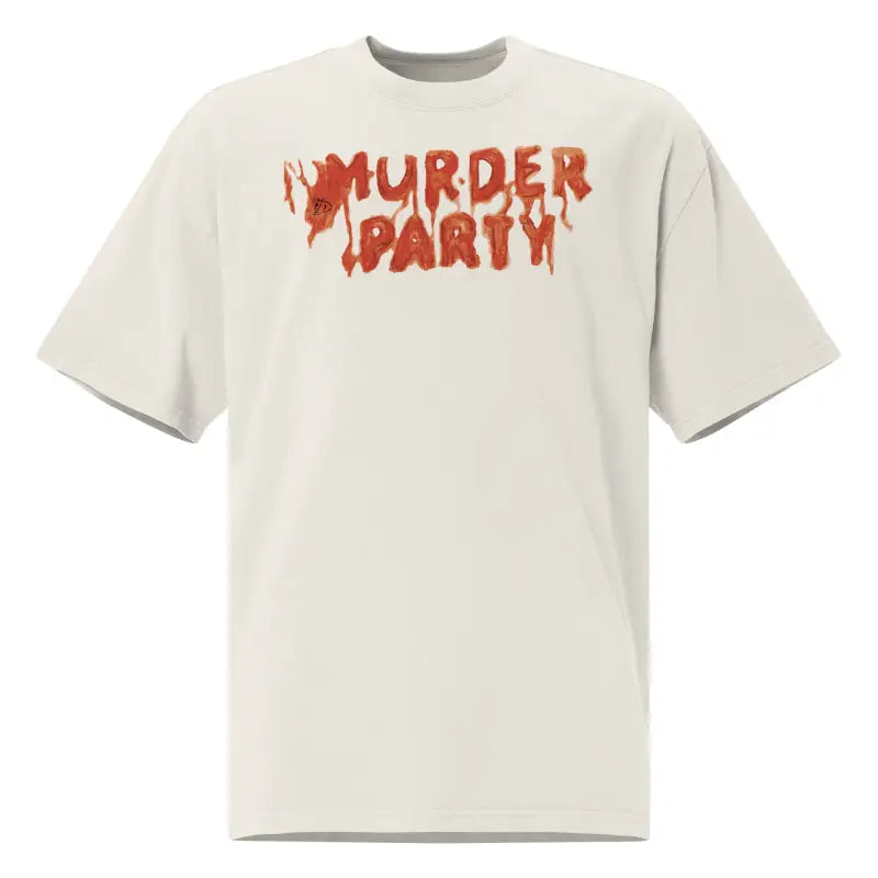 Beige Murder Party Mayhem Oversized T-Shirt featuring wide neck ribbing design