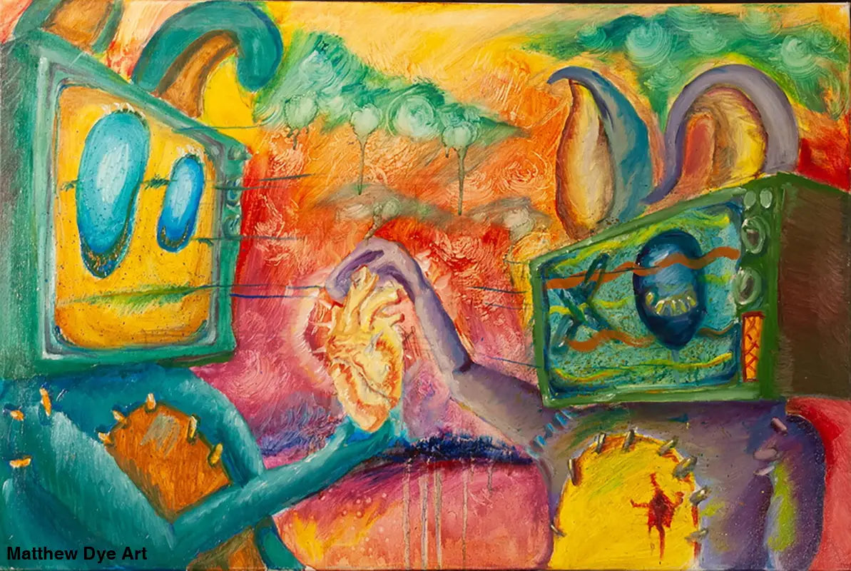 Abstract watercolor painting with vibrant shapes for Heart Holographic Stickers by Visionary Matthew