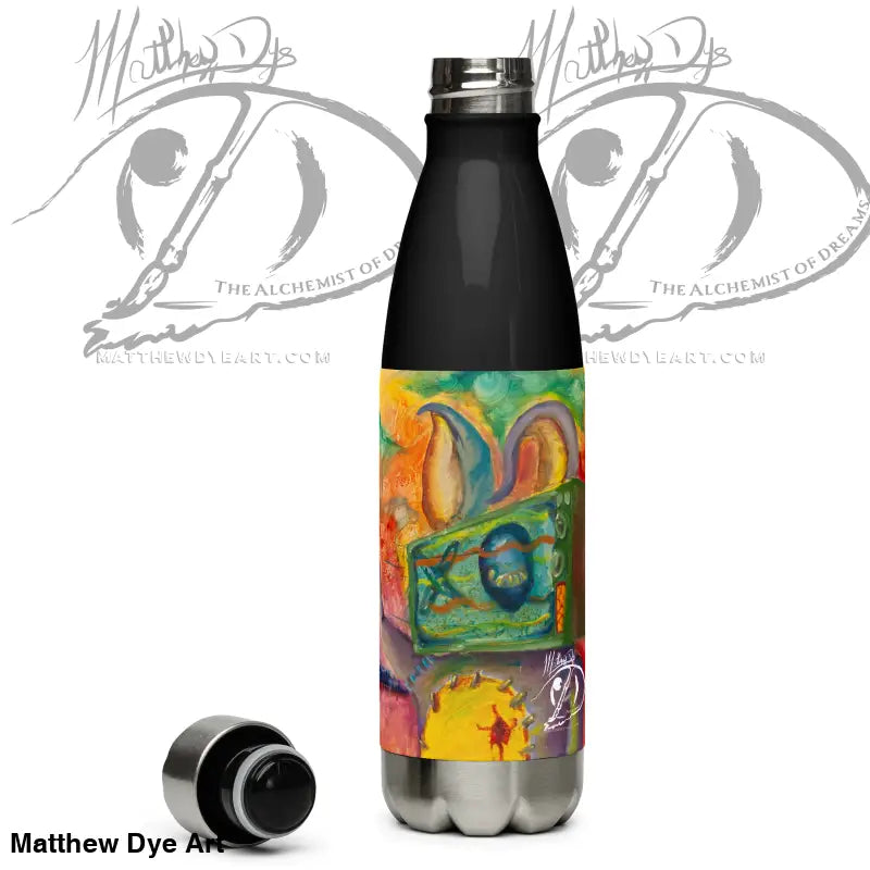 High-grade stainless steel water bottle featuring colorful abstract art design
