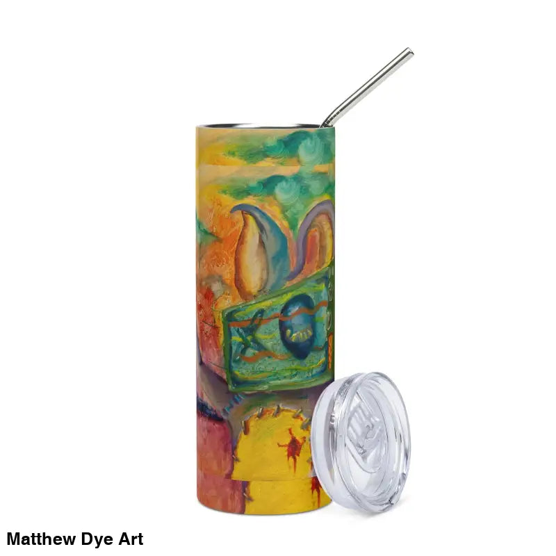 Colorful abstract-patterned stainless steel tumbler, a remarkable vessel adorned for gifts