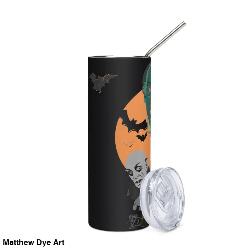 Halloween-themed stainless steel tumbler from Matthew Dye Art in cute Halloween collection
