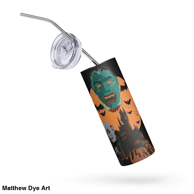 Halloween-themed stainless steel tumbler featuring Matthew Dye art from the cute Halloween collection