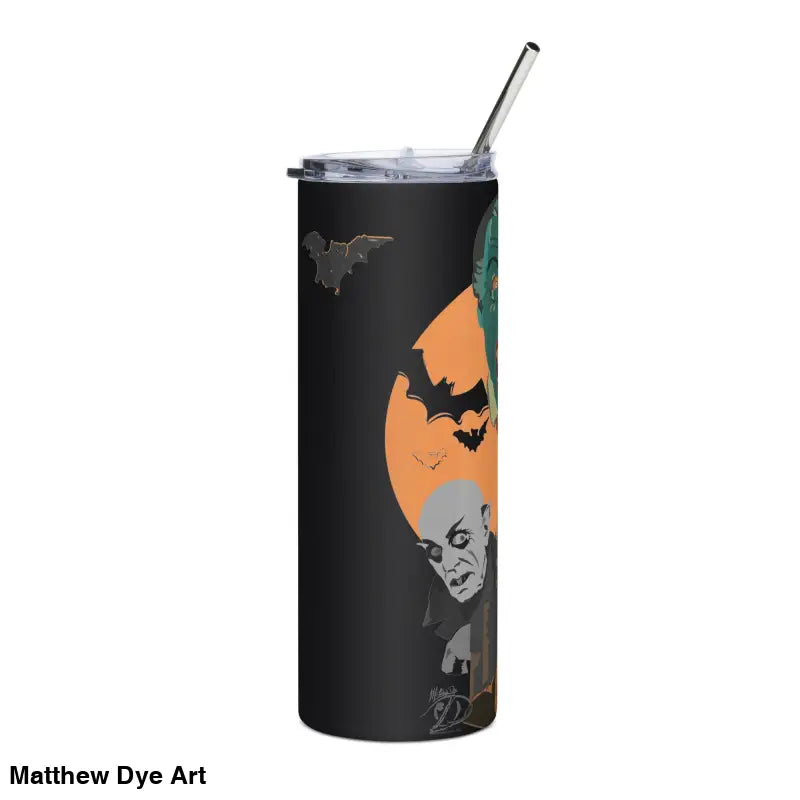 Halloween-themed stainless steel tumbler featuring Matthew Dye art from the cute Halloween collection