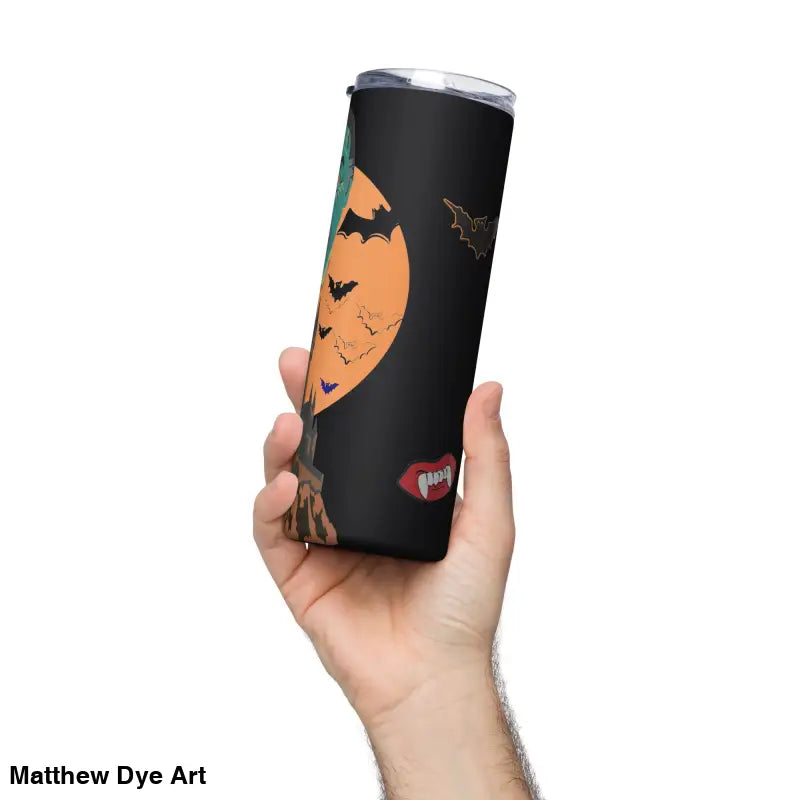 Halloween-themed stainless steel tumbler featuring Matthew Dye art in a cute Halloween collection