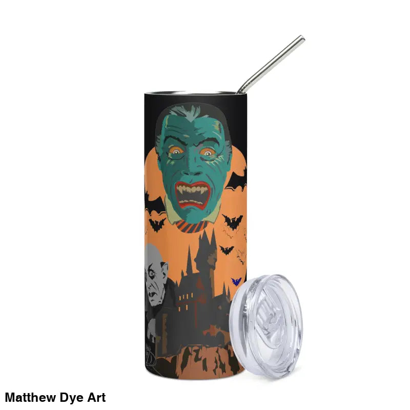 Vampire-themed stainless steel tumbler from Matthew Dye art in cute Halloween collection