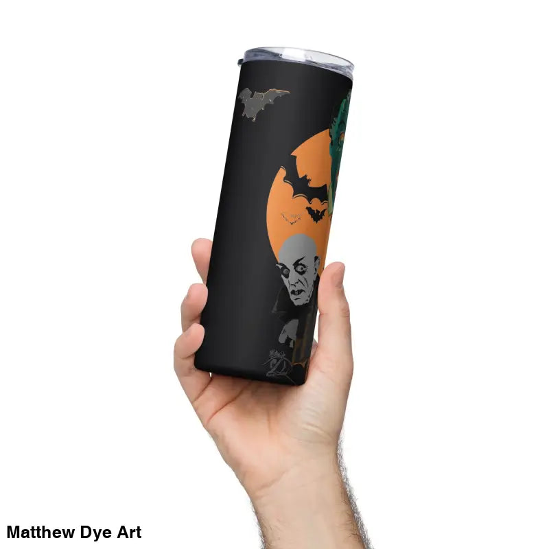 Halloween-themed stainless steel tumbler featuring Matthew Dye art from the cute Halloween collection