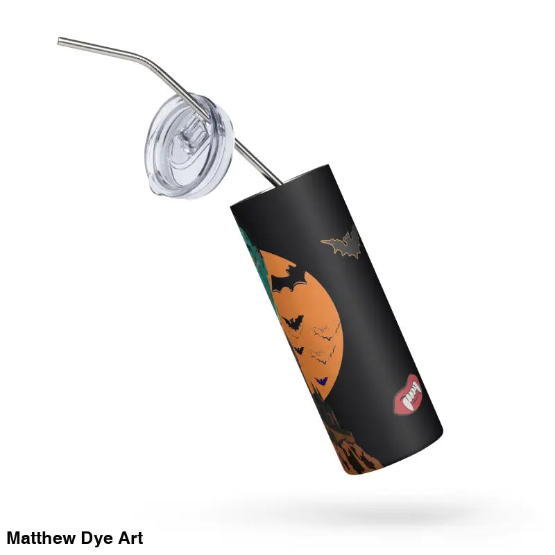 Halloween-themed stainless steel tumbler featuring Matthew Dye art for a cute Halloween collection