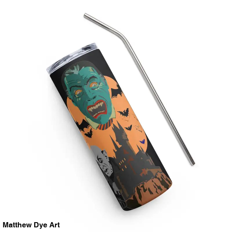 Halloween-themed stainless steel tumbler featuring Matthew Dye art for a cute Halloween collection