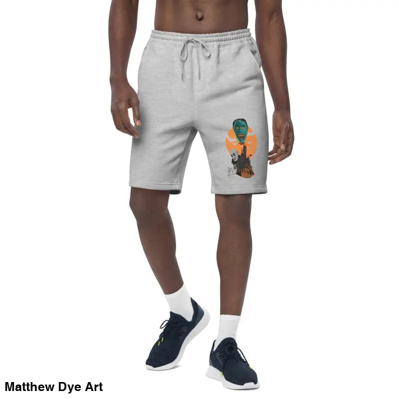 Gray Night of the Vampires Halloween Men’s Fleece Shorts with graphic for lazy day comfort