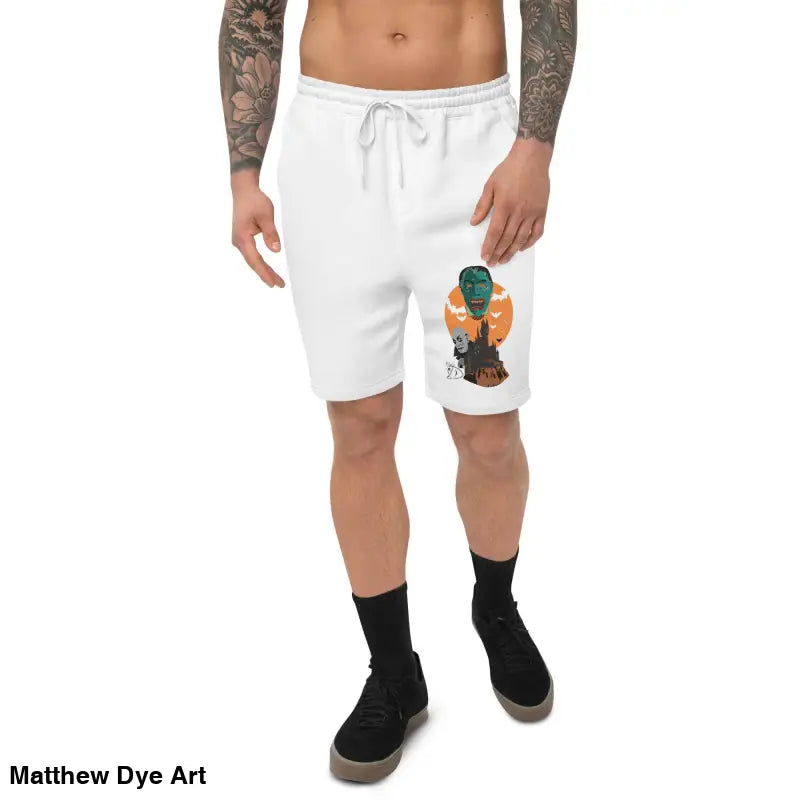 White drawstring shorts featuring Halloween graphic from Night of the Vampires collection