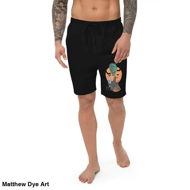 Black drawstring shorts featuring Halloween graphic for Night of the Vampires loungewear