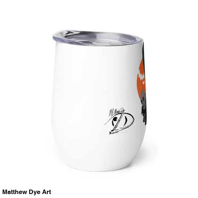 White wine tumbler with Halloween design featuring vampires, stainless steel drinkware