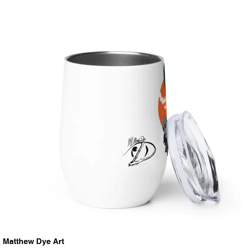 White insulated stainless steel wine tumbler with lid for Halloween and vampires