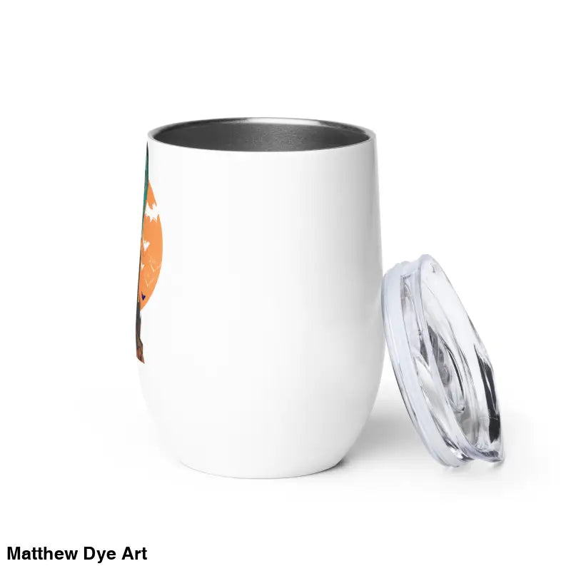 White stainless steel wine tumbler with lid from Night of the Vampires, ideal for Halloween