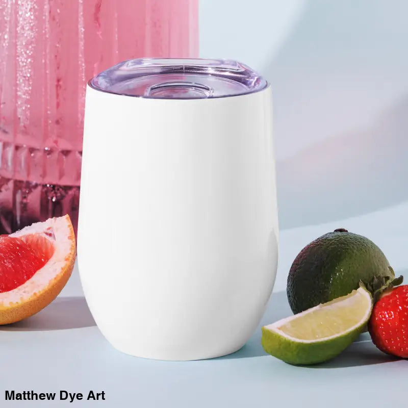 White stainless steel wine tumbler with lid for Halloween, featuring vampire-themed design