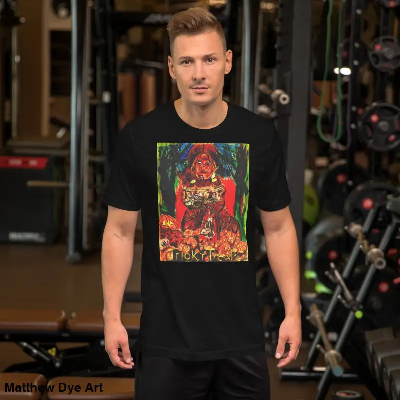 Black unisex Halloween t-shirt featuring a spooky Trick R Treat graphic design