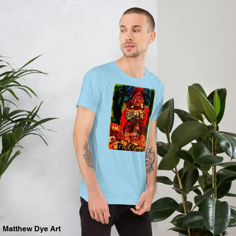Light blue unisex Halloween graphic tee featuring Nightmare Trickster design for Trick R Treat