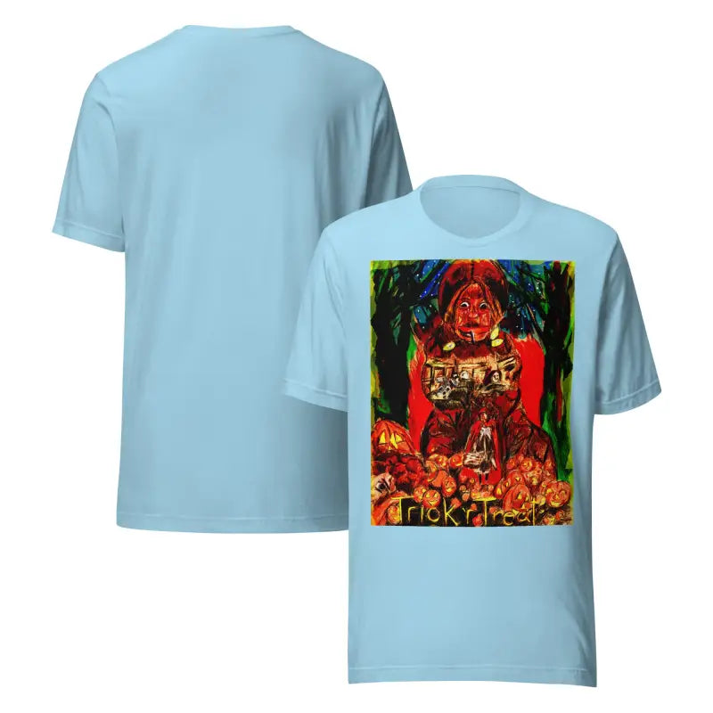 Light blue unisex Halloween t-shirts featuring Trick R Treat graphic design