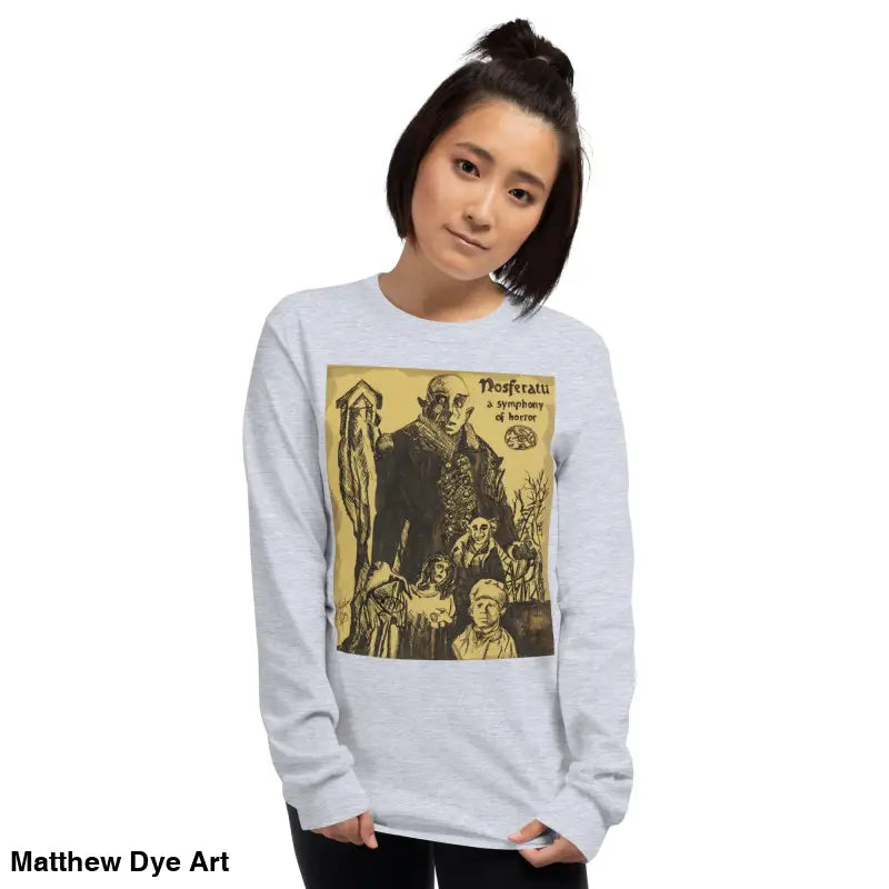Nosferatu Unisex Long Sleeve Shirt featuring Count Orlok vintage horror graphic design