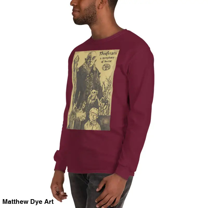 Maroon long-sleeved shirt featuring Count Orlok graphic from classic horror Nosferatu