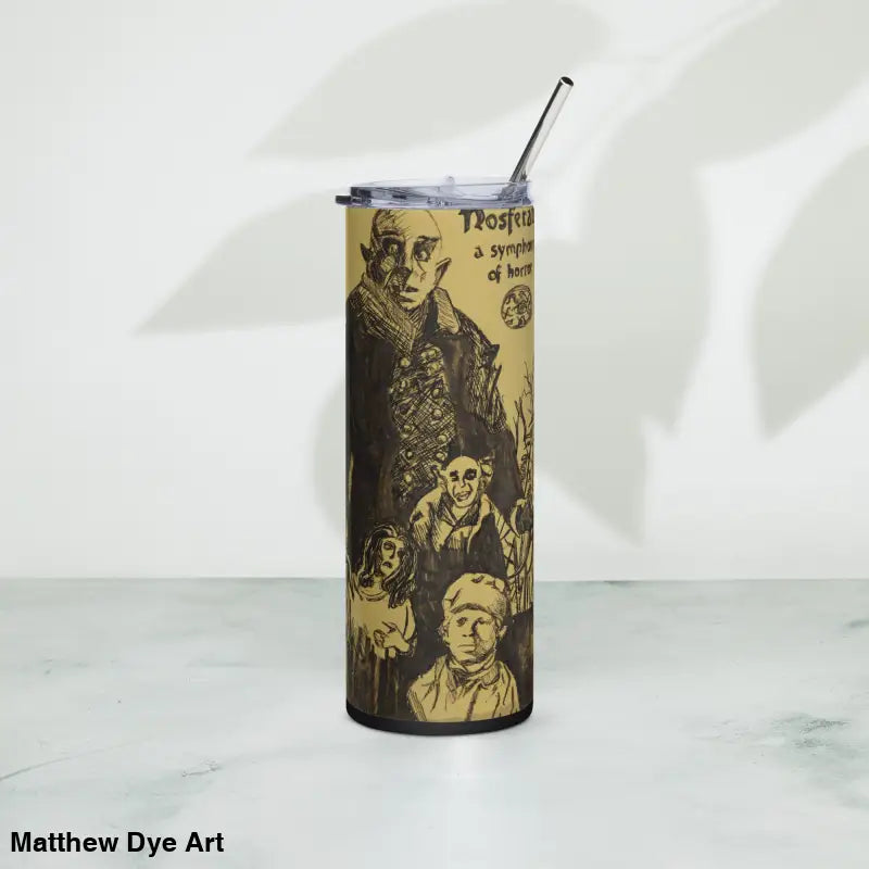 Horror-themed Nosferatu stainless steel tumbler featuring vibrant Gothic artwork