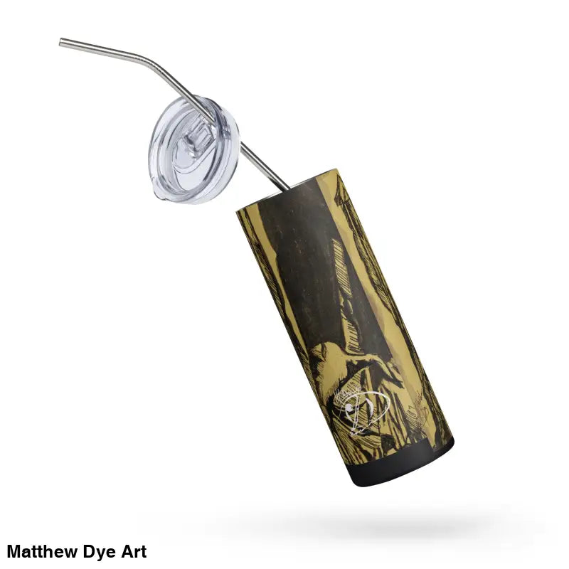 Patterned tumbler with lid and straw featuring Nosferatu stainless steel artwork