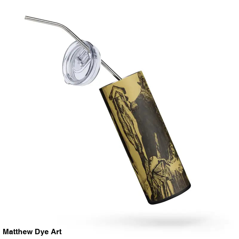 Insulated Nosferatu stainless steel tumbler with straw and lid, perfect for gothic horror fans