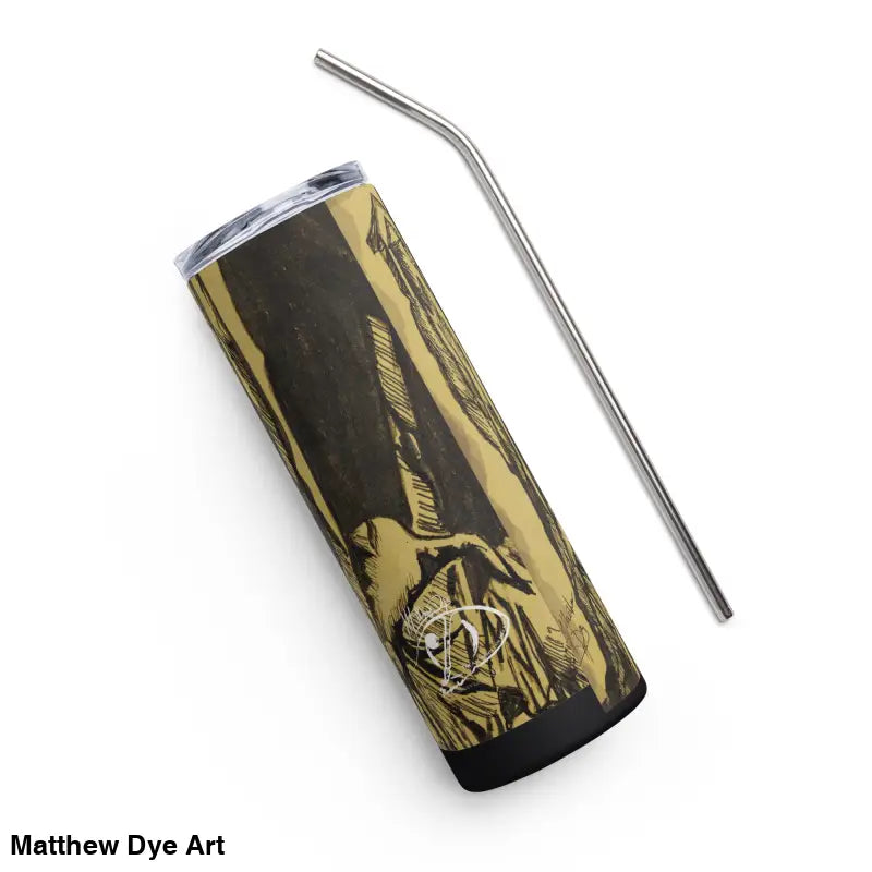 Insulated tumbler with straw featuring Nosferatu artwork in stainless steel design