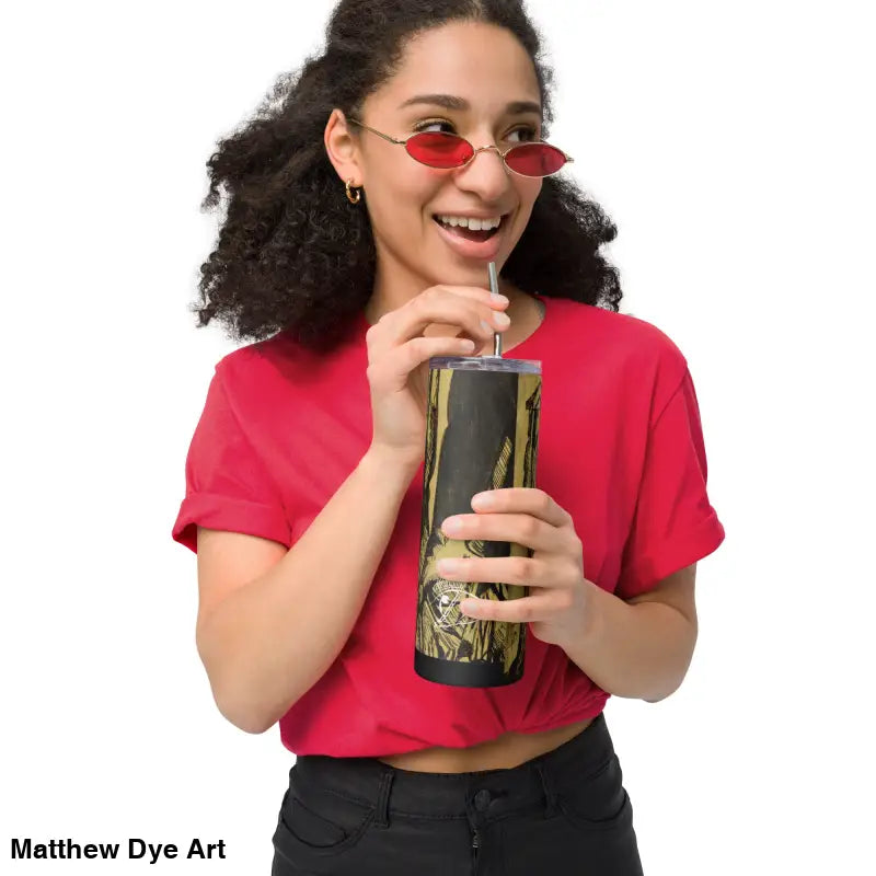 Patterned stainless steel tumbler featuring artwork inspired by Nosferatu: A Symphony of Horror