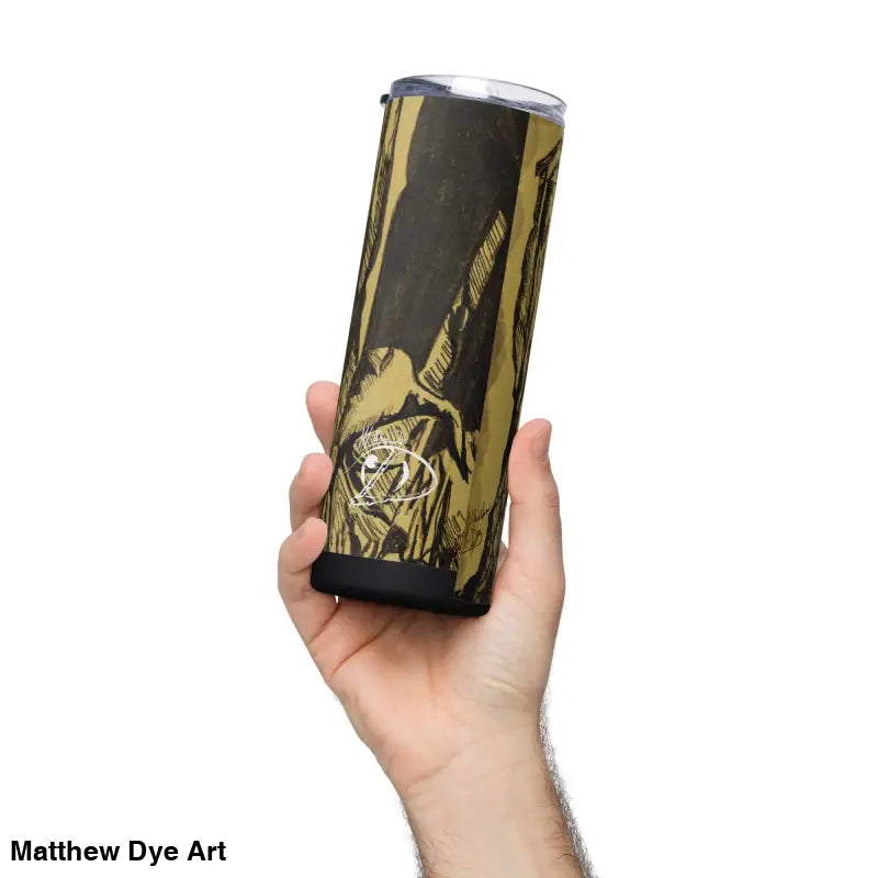 Camo-patterned stainless steel tumbler featuring Nosferatu artwork for Gothic horror enthusiasts