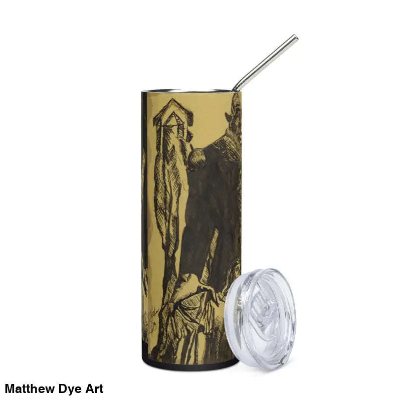 Insulated Nosferatu stainless steel tumbler with straw and lid for Gothic artwork lovers