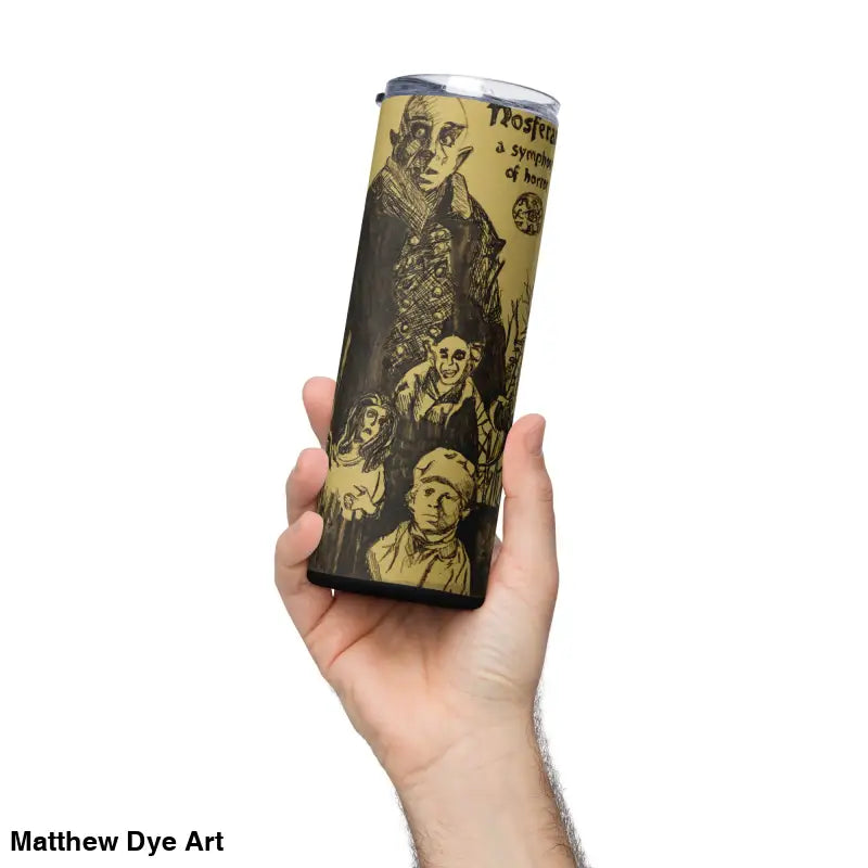 Horror-themed travel tumbler featuring Nosferatu stainless steel artwork