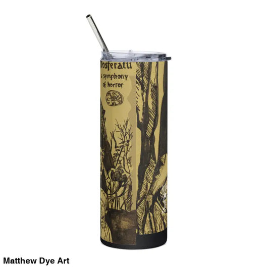 Nosferatu-themed stainless steel tumbler with straw featuring gothic horror artwork