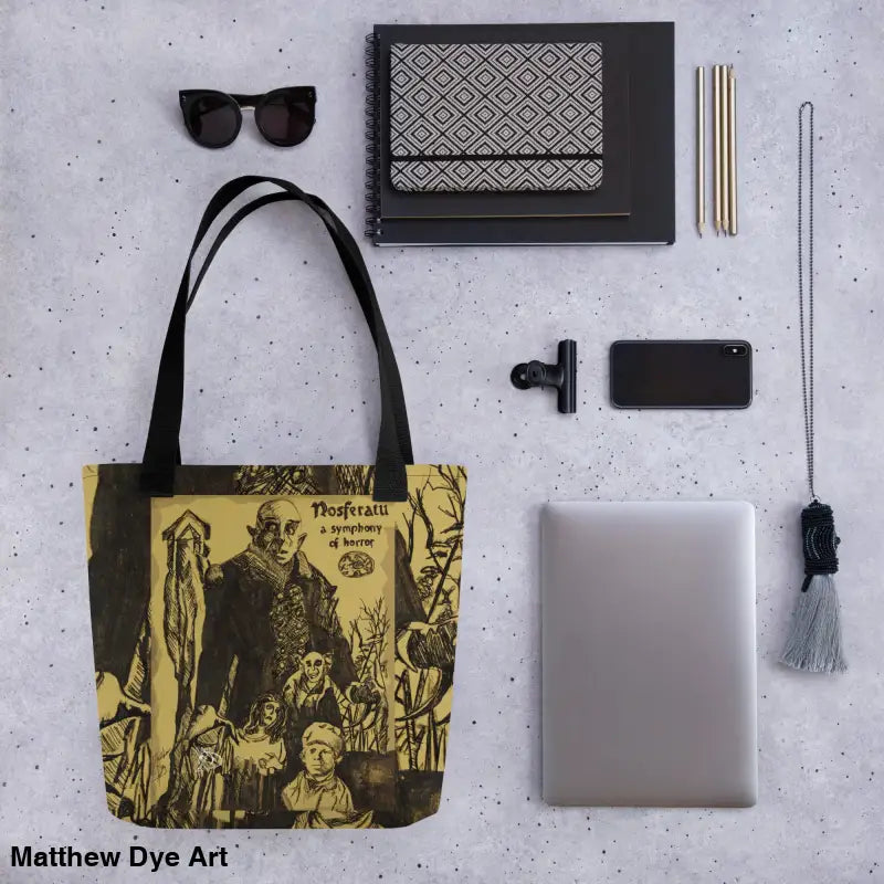 Tote bag featuring a classic Nosferatu design for horror enthusiasts and Halloween treats
