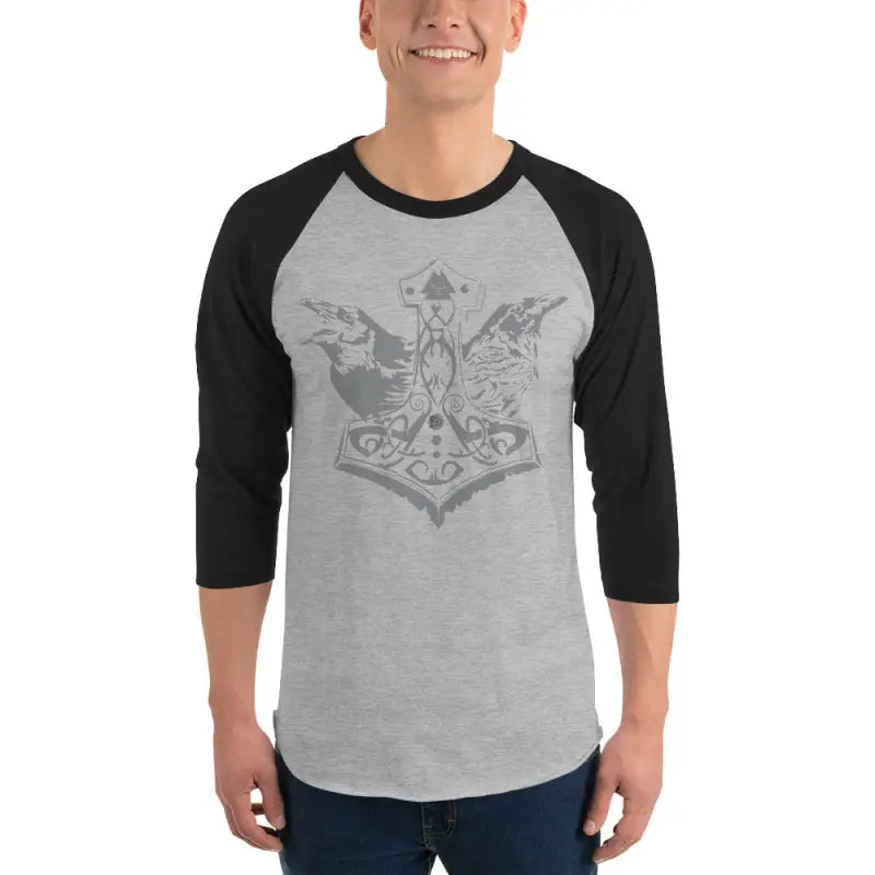 Oath of the Raven | Unisex Mjölnir Viking Baseball Tee - Heather Grey/Black / XS / Adults - Clothing