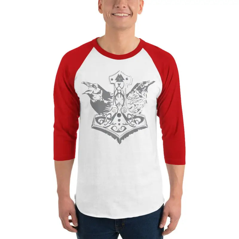 Oath of the Raven | Unisex Mjölnir Viking Baseball Tee - White/Red / XS / Adults - Clothing