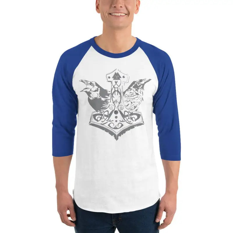 Oath of the Raven | Unisex Mjölnir Viking Baseball Tee - White/Royal / XS / Adults - Clothing
