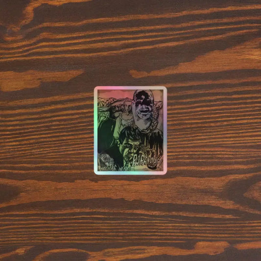 Holographic trading card showcasing steam locomotive in Paranoiac Holographic Sticker design