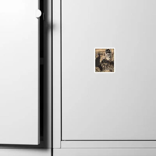 Vintage sepia photograph magnet highlighting classic horror on a metallic surface