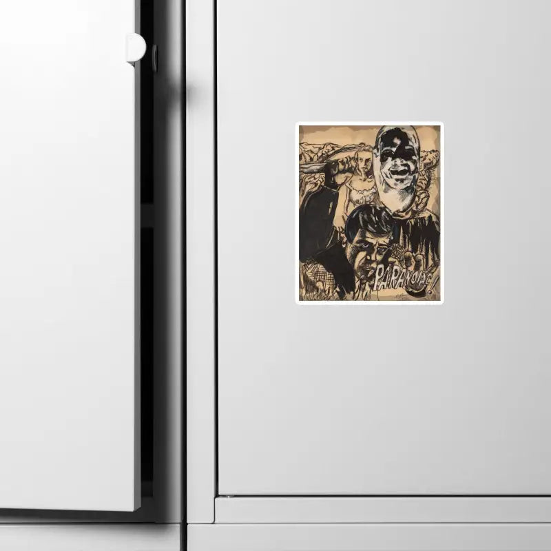 Sepia-toned artistic portrait on a metallic surface featuring Paranoiac Premium Matte Magnet