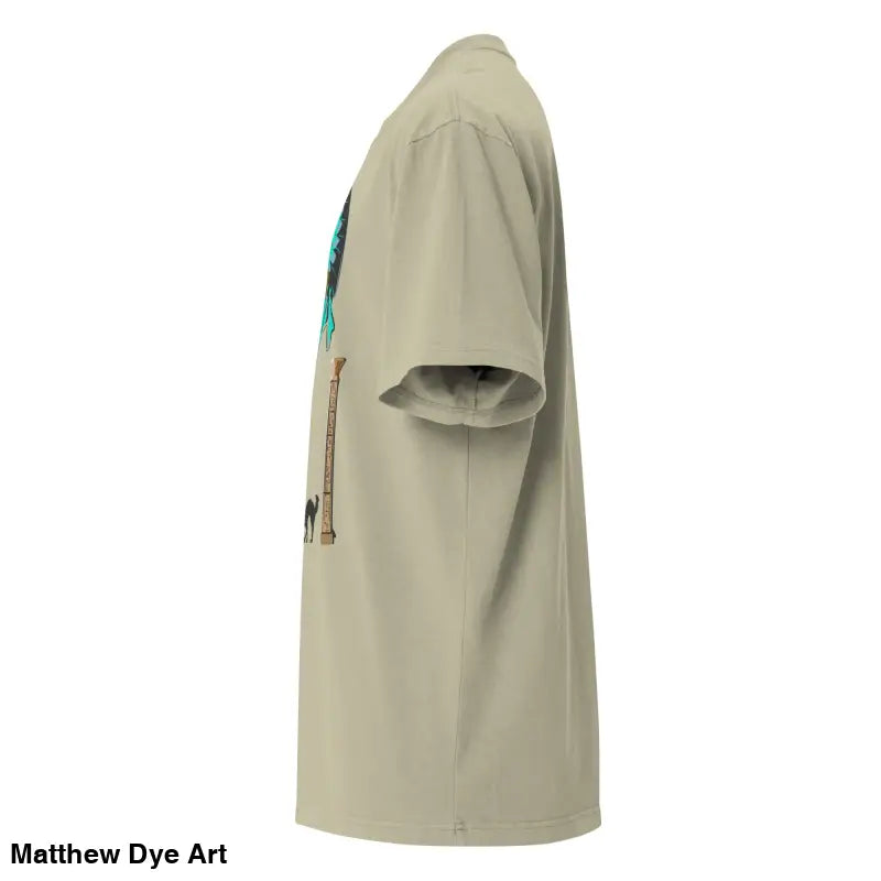Khaki Pharaoh’s Curse oversized tee featuring surreal mummy design for Halloween style