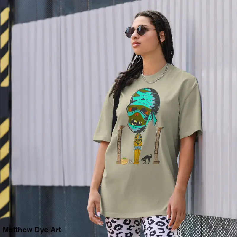Mummy unisex oversized faded t-shirt featuring nostalgic Halloween design art