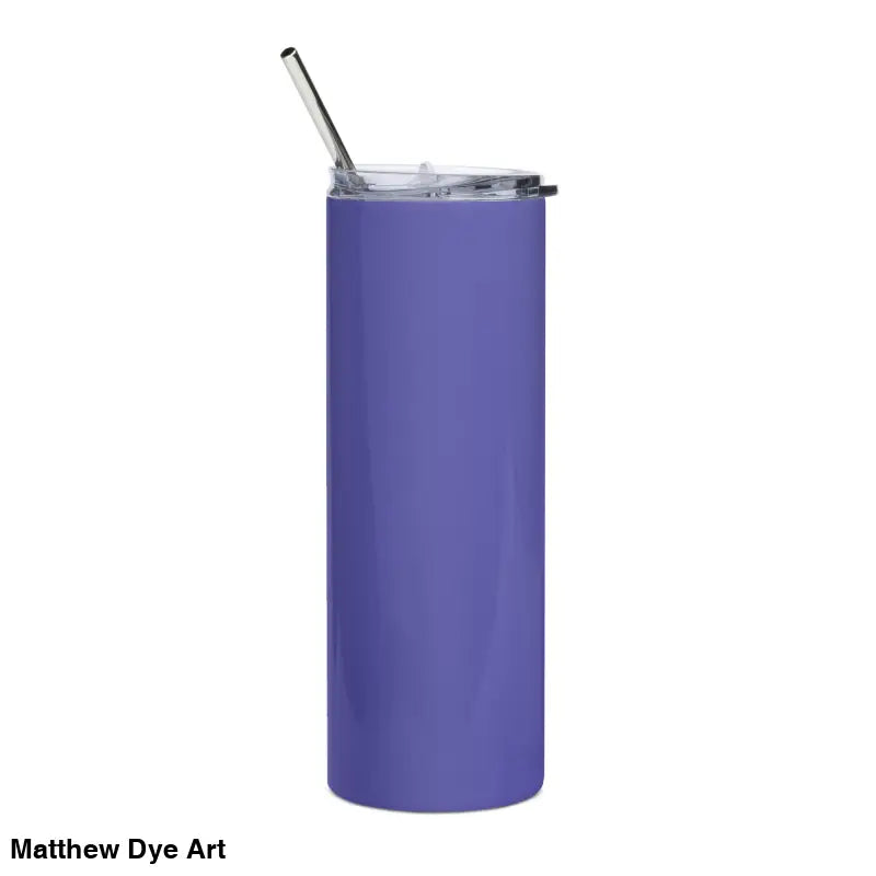 Purple stainless steel tumbler with straw from Matthew Dye Art’s cute Halloween collection