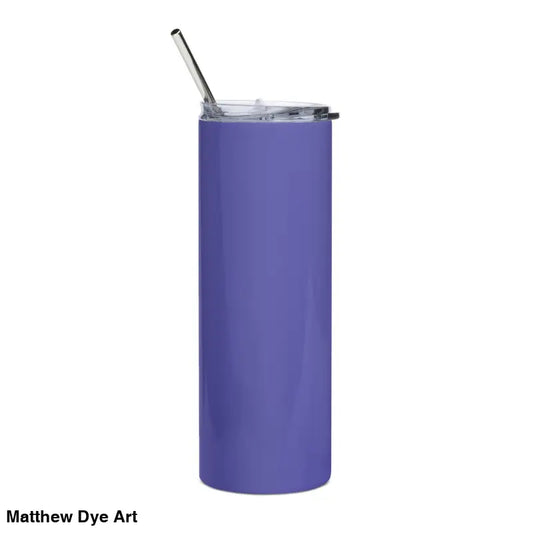 Purple stainless steel tumbler with straw from Matthew Dye Art’s cute Halloween collection
