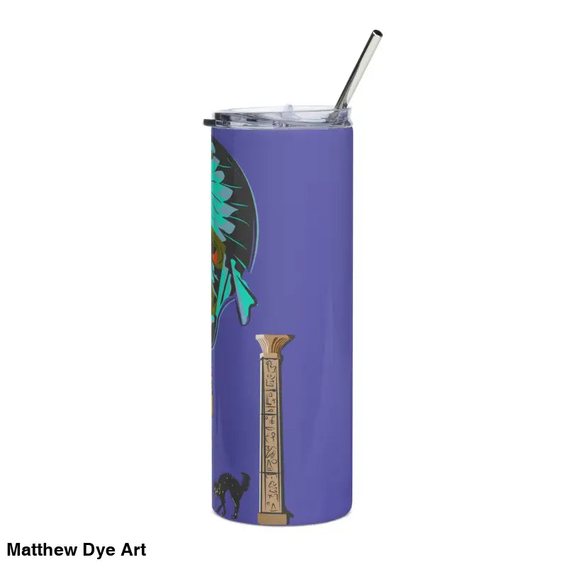 Purple stainless steel tumbler featuring Matthew Dye art in a Halloween design