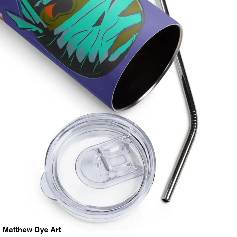 Insulated stainless steel tumbler with lid and straw from Matthew Dye Art’s Cute Halloween Collection