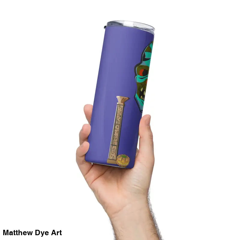 Purple stainless steel tumbler featuring Matthew Dye art in a cute Halloween collection